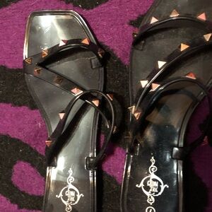 Soulmates size 7 black vinyl sandals with spikes.